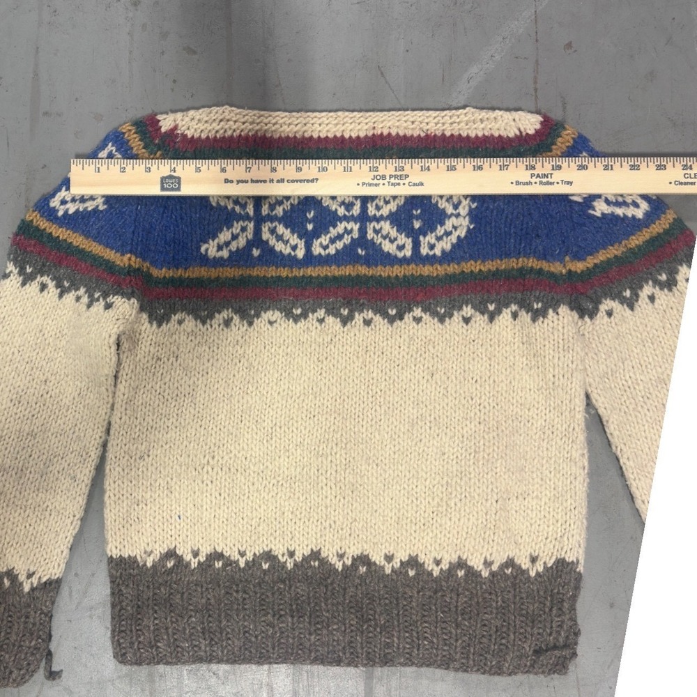 Handmade Nordic Fair Isle Alpaca Wool Knit Sweater Cream Chunky Pullover - Picture 5 of 6